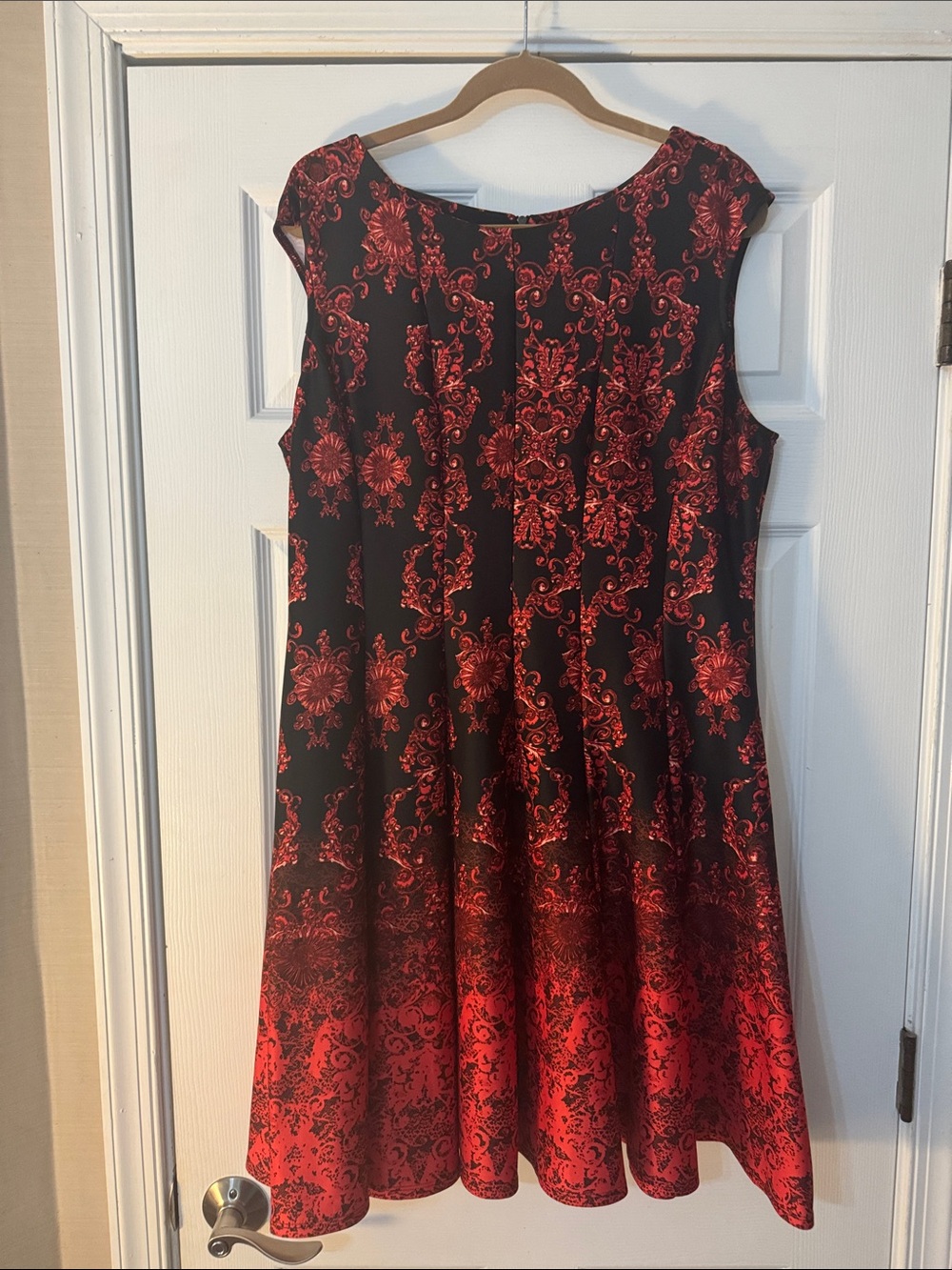 Sleeveless Red and Black Patterned Fit & Flare Dress by Danny & Nicole
